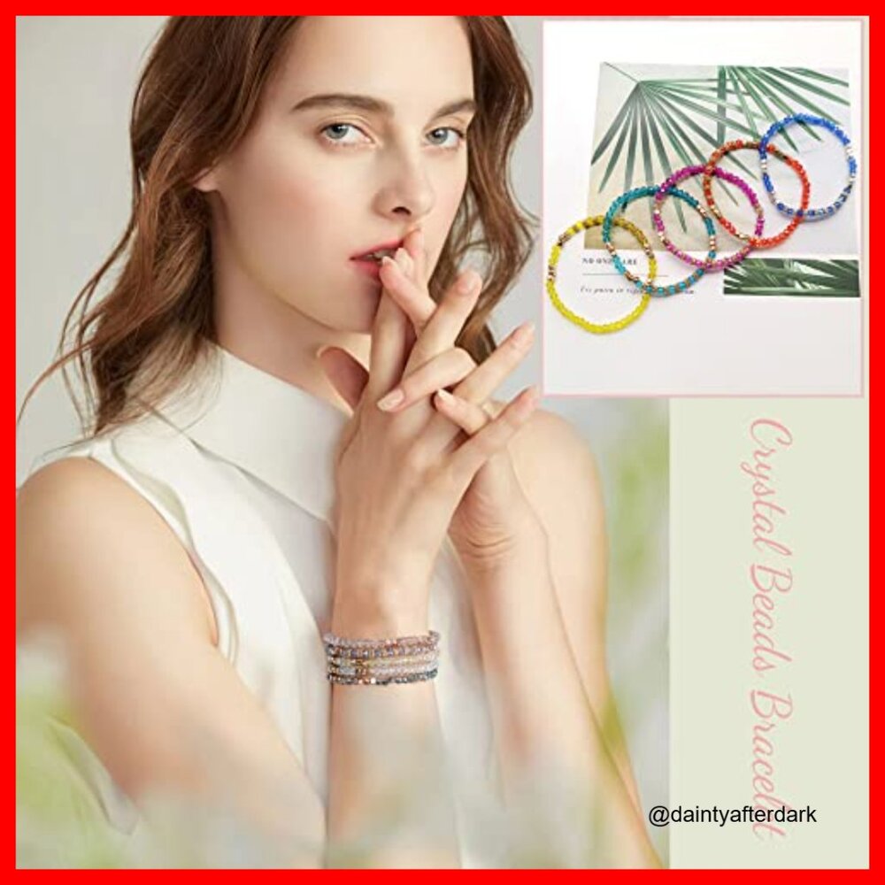 Glass Beaded Stretch Bracelet Set Stackable Cryst… - image 5